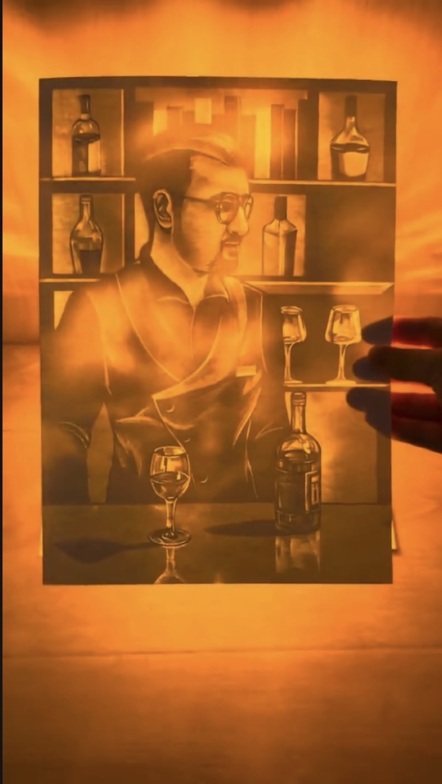 The same portrait illuminated by warm light